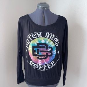 Dutch Bros. Coffee Lightweight Black Long Sleeve Tie Dye Shirt Women's Large